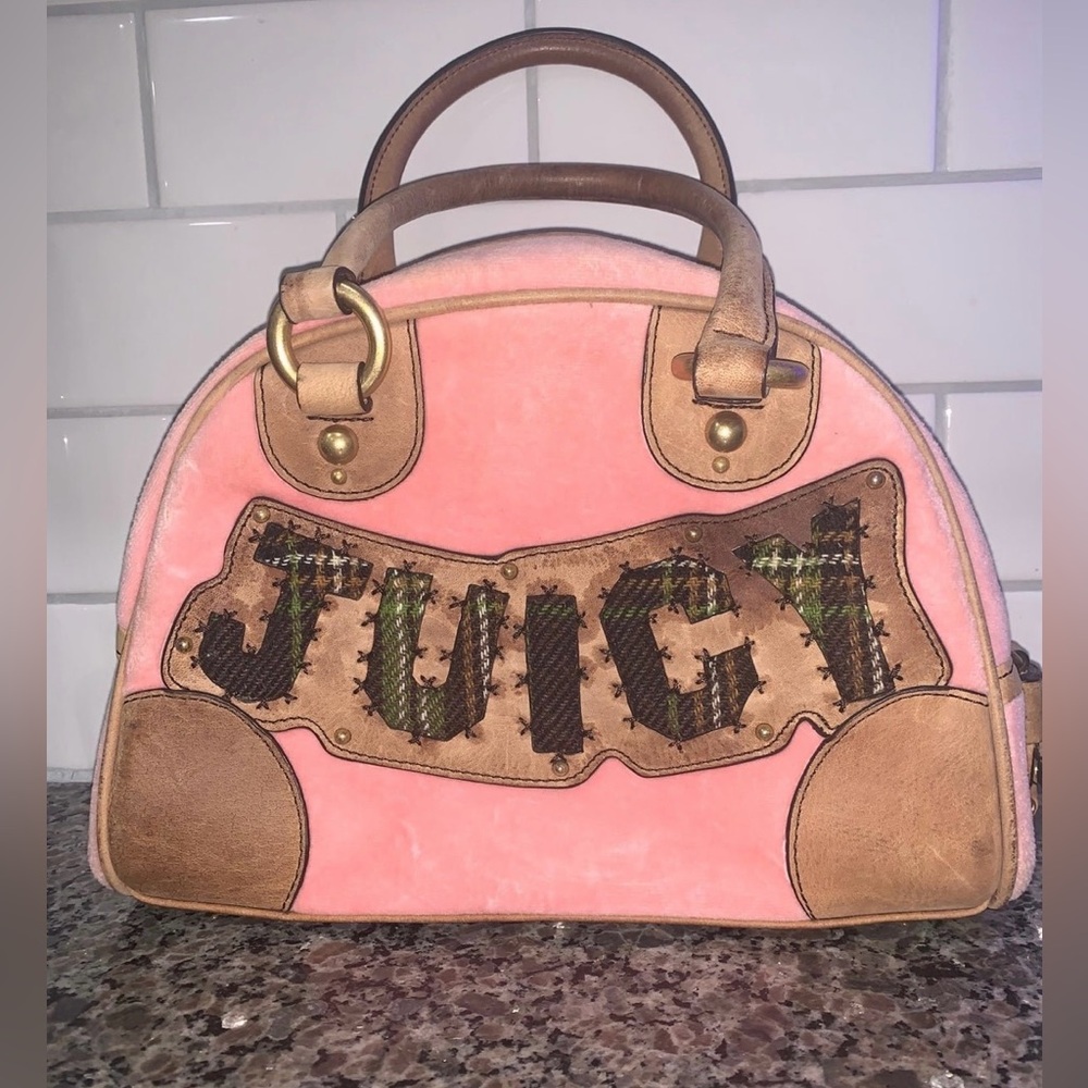 Juicy couture pink and plaid bowler bag
